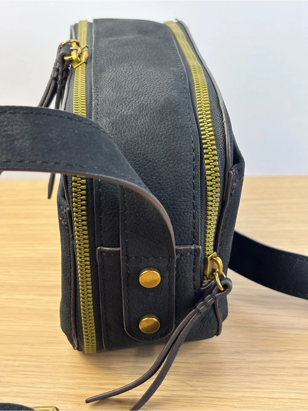 American Leather Co. Nashville Black Leather Double Zip Crossbody.